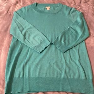 J. Crew Women’s 3/4 sleeve sweater, turquoise green, size M